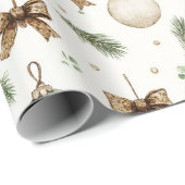 Rustic Brown Bows Cream Green Christmas Ornaments ラッピングペーパー (ロールコーナー)
