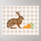Rustic Brown Bunny And Carrots On Beige Gingham ポスター (正面)