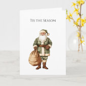 Rustic Brown Cream Green Christmas Santa カード (黄色い花)