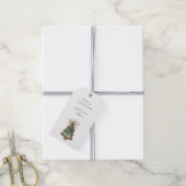 Rustic Brown Cream Green Christmas Tree Bow ギフトタグ (より糸付き)