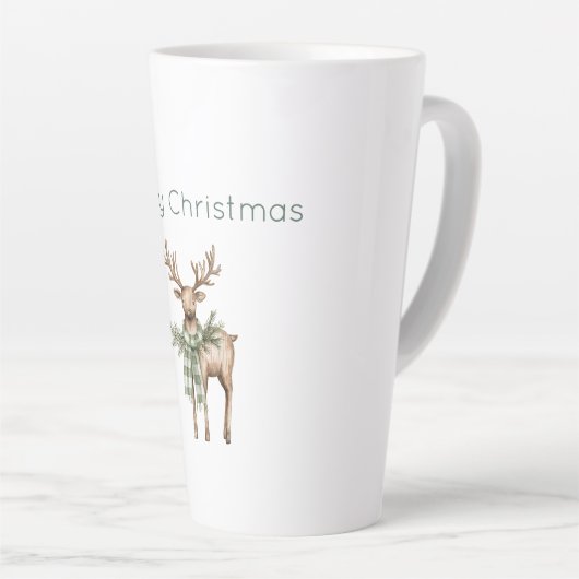 Rustic Brown Cream Green Deer Christmas カフェラテマグ (右アングル)