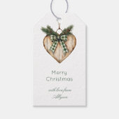 Rustic Brown Cream Green Heart Bow Christmas ギフトタグ (正面)