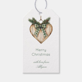 Rustic Brown Cream Green Heart Bow Christmas   ギフトタグ