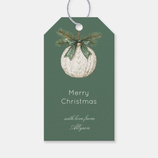 Rustic Brown Cream Green Ornament Christmas   ギフトタグ (正面)