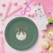 Rustic Brown Cream Green Ornament Christmas ペーパープレート (パーティー)
