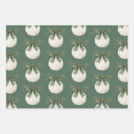 Rustic Brown Cream Green Ornament Christmas   ラッピングペーパーシート