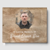 Rustic Brown Custom Text Photo Memorial Funeral ゲストブック (正面)