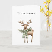 Rustic Brown Deer Cream Green Christmas Scarf カード (黄色い花)