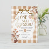 Rustic Brown Gingham One Silly Goose Birthday  招待状 (スタンド正面)