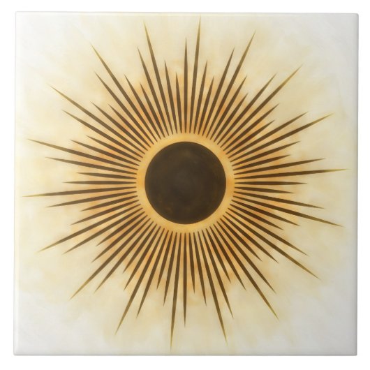 Rustic Brown Gold Sunburst Art Tile タイル (正面)