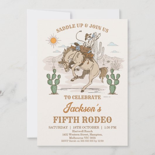 Rustic Brown Green Bronco Cowboy Rodeo Birthday 招待状 (正面)