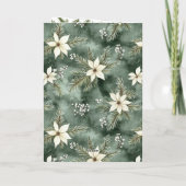 Rustic Brown Green Christmas Chalkboard Floral Bow カード (裏面)