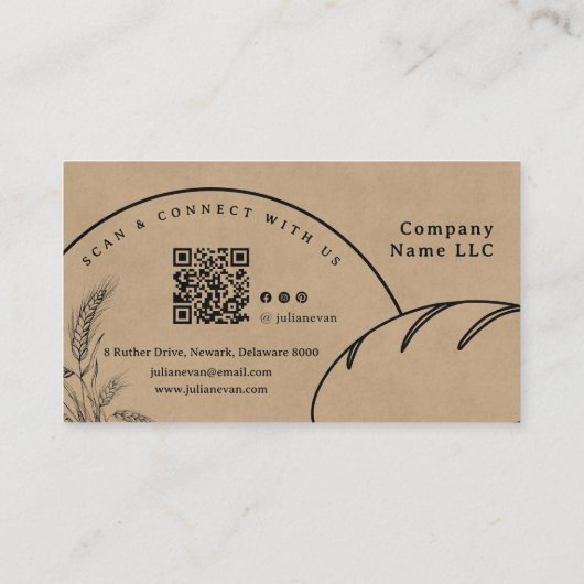 Rustic Brown Hand Sketch Sourdough Homemade Bread 名刺 (裏面)