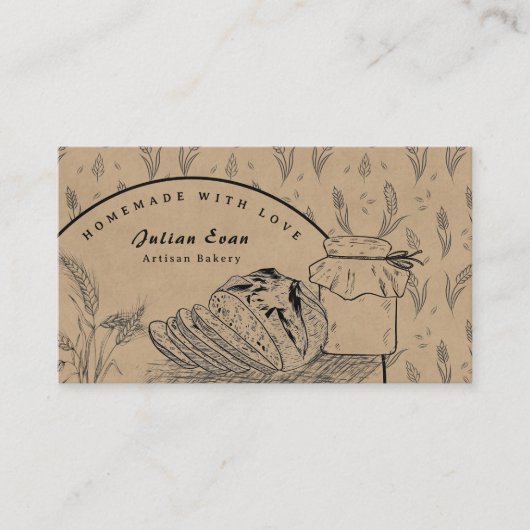 Rustic Brown Hand Sketch Sourdough Homemade Bread 名刺 (正面)