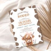 Rustic Brown Highland Cow First Rodeo 1st Birthday 招待状