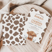 Rustic Brown Highland Cow First Rodeo Birthday 招待状