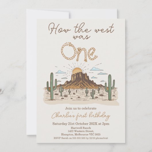 Rustic Brown How The West Was One 1st Birthday 招待状 (正面)