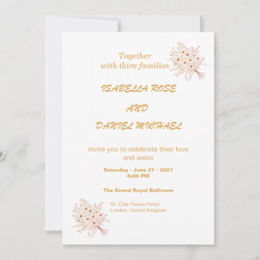 Rustic Brown Kraft Floral Wedding Invitation  招待状 (正面)
