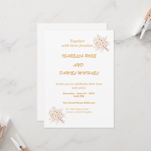 Rustic Brown Kraft Floral Wedding Invitation  招待状 (正面/裏面インサイチュ)