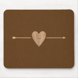 Rustic Brown Kraft Wood Heart & Arrow マウスパッド