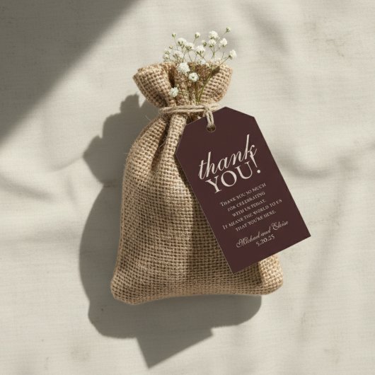 Rustic Brown Monogram Wedding Thank You ギフトタグ