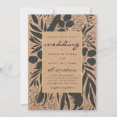 Rustic brown paper black gold floral wedding 招待状 (正面)