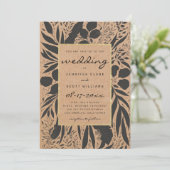 Rustic brown paper black gold floral wedding 招待状 (スタンド正面)