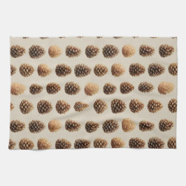 Rustic Brown Pine Cone Winter Pattern キッチンタオル