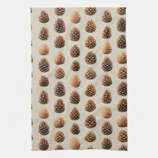 Rustic Brown Pine Cone Winter Pattern キッチンタオル (縦)