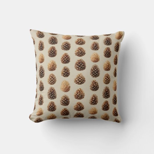 Rustic Brown Pine Cone Winter Pattern クッション (正面)