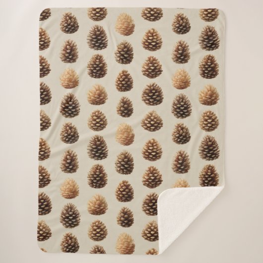 Rustic Brown Pine Cone Winter Pattern シェルパブランケット (正面)