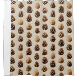 Rustic Brown Pine Cone Winter Pattern シャワーカーテン