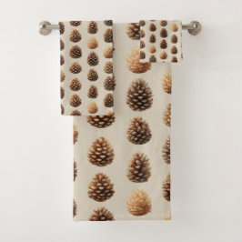 Rustic Brown Pine Cone Winter Pattern バスタオルセット