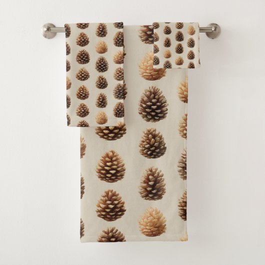Rustic Brown Pine Cone Winter Pattern バスタオルセット (インサイチュ)