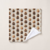 Rustic Brown Pine Cone Winter Pattern バスタオルセット (ウォッシュタオル)