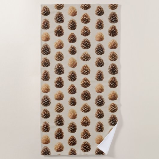 Rustic Brown Pine Cone Winter Pattern ビーチタオル (正面)