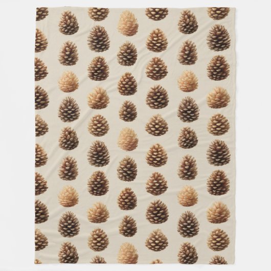 Rustic Brown Pine Cone Winter Pattern フリースブランケット (正面)