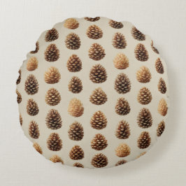 Rustic Brown Pine Cone Winter Pattern ラウンドクッション
