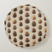 Rustic Brown Pine Cone Winter Pattern ラウンドクッション (裏面)