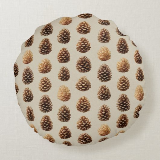 Rustic Brown Pine Cone Winter Pattern ラウンドクッション (裏面)
