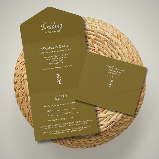 Rustic Brown Pine Trees Simple Woodland Wedding  オールインワン招待状