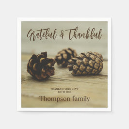 Rustic Brown Pinecones Custom Name Thanksgiving スタンダードカクテルナプキン