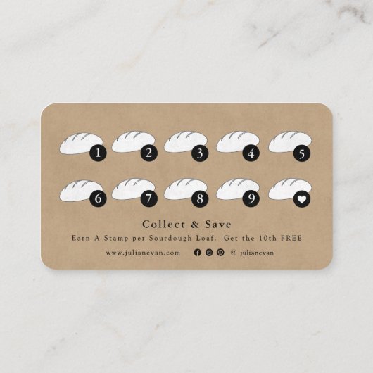 Rustic Brown Sourdough Bakery Loyalty Card 名刺 (裏面)