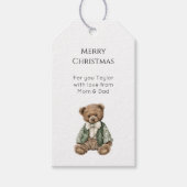 Rustic Brown Teddy Bear Green Plaid Christmas  ギフトタグ (正面)
