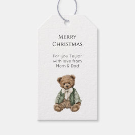 Rustic Brown Teddy Bear Green Plaid Christmas  ギフトタグ