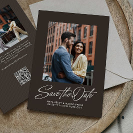 Rustic brown trendy script simple wedding セーブザデート