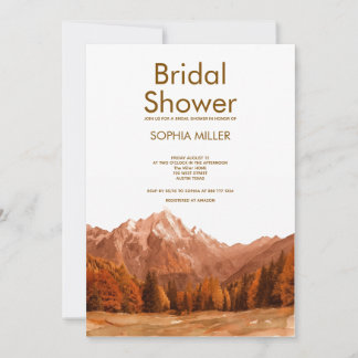 rustic brown watercolor mountain bridal shower  招待状