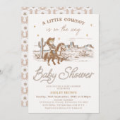 Rustic Brown Western Little Cowboy Baby Shower 招待状 (正面/裏面)