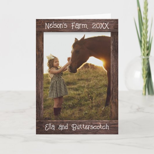 Rustic Brown Wood Text Editable Faux Photo Frame カード (正面)