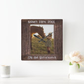 Rustic Brown Wood Text Editable Faux Photo Frame スクエア壁時計 (ホーム)